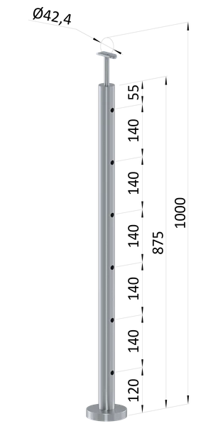 Nerezový sloup, vrchní kotvení, 6děrový průchozí - slide 0