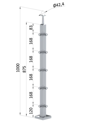 Nerezový stĺp, vrchné kotvenie, 5-radový rohový - slide 0