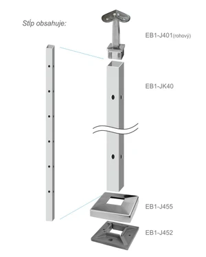 Nerezový sloup, vrchní kotvení, 6děrový rohový - slide 3