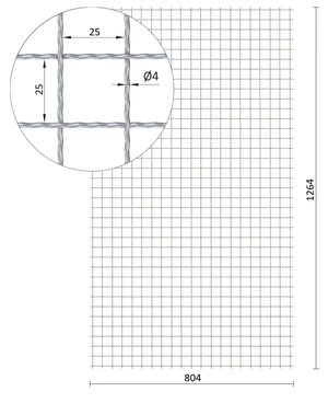 Žebírkové pletené síto - rovné, oko: 25x25mm, průměr pletiva ø4mm, rozměr 1264x804mm, materiál: Nerez /AISI 304 - slide 0