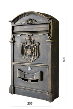 Schránka poštová, 255 x 405 x 90 mm, zlatá patina