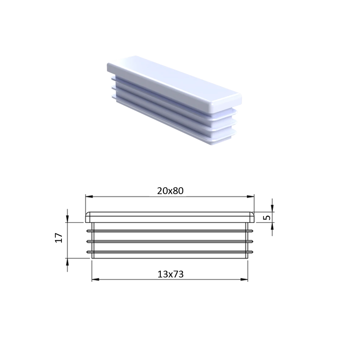 Krytka plastová 20 x 80 mm