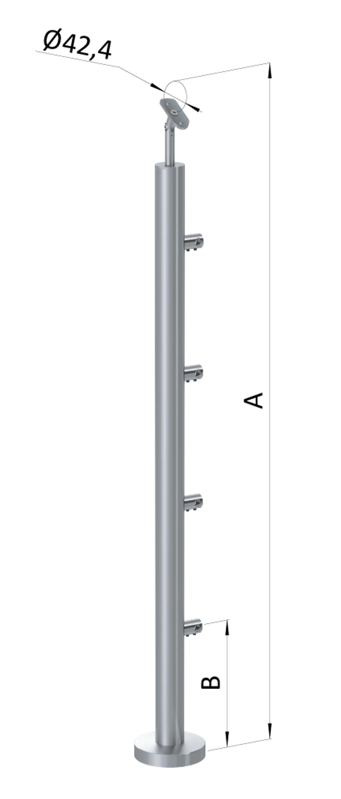 Nerezový sloup, vrchní kotvení, 4řadový, průchozí