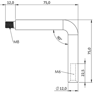 Uholník 90°, M8/M6, ø 12 mm, L = 75 mm, brúsená AISI 304 - slide 1