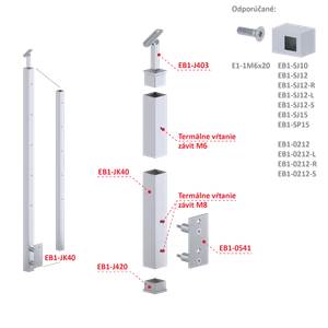 Nerezový stĺp, bočné kotvenie, 5-radový M6, vnútorný - slide 1