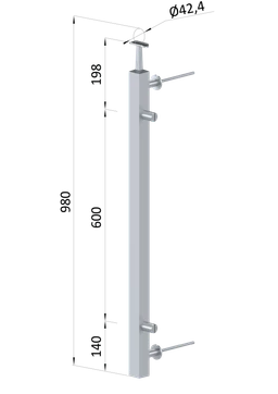 Nerezový sloup fr. balkon, boční kotvení, výplň: sklo, pravý