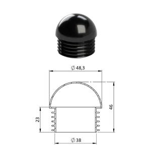 Vnútorná krytka pologuľatá ø 48,3 mm, plastová, čierna - slide 0