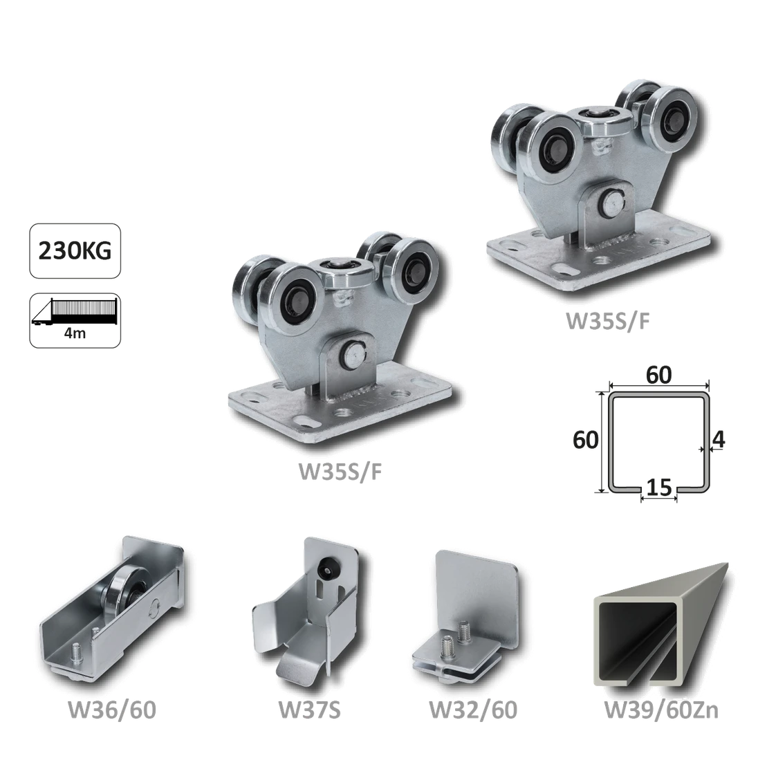 Samonos do 230 kg/4 m, profil 60 x 60 x 4 mm, Zn