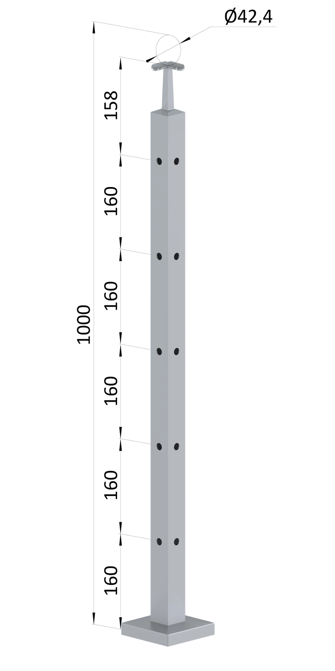 Nerezový sloup, vrchní kotvení, 5děrový rohový