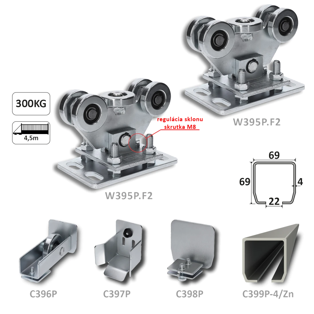 Samonos do 300 kg, profil 69 x 69 x 6000 mm, Zn