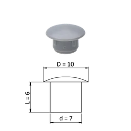 Vnitřní plastová krytka kulatá ø 10 mm, otvor ø 7 mm