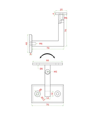 Držák madla na stěnu nastavitelný, plochý, AISI 304 - slide 1