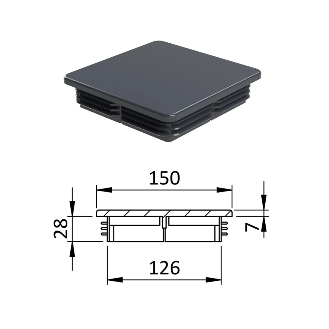 Krytka plastová 150 x 150 mm, antracit