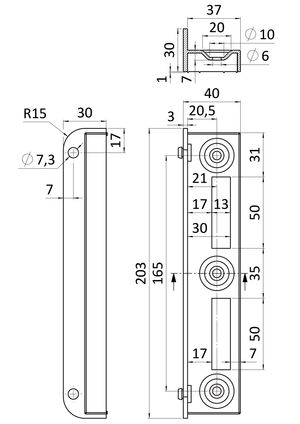 Doraz pre bránku z profilu 40 x 40 mm, pravý/ľavý, pozink - slide 1