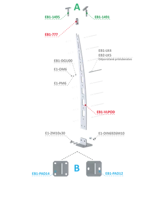 Nerezový vypaľovaný stĺp, vrchné kotvenie, 8-dierový - slide 1