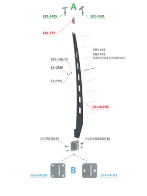 Kombinovaný Fe vypalovaný sloup, boční kotvení, 8-děrový - slide 2