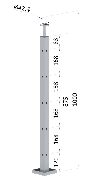 Nerezový stĺp, vrchné kotvenie, 5-dierový rohový - slide 0