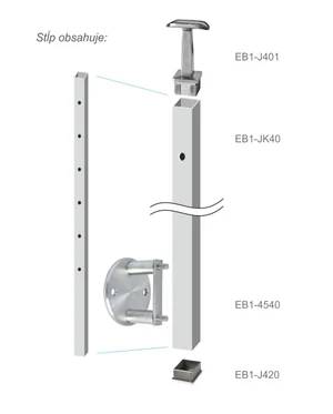 Nerezový sloup, boční kotvení, 6děrový koncový, pravý - slide 3