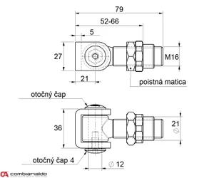 Combi Arialdo Navařovací pant M16, otevíratelný 90°, nastavitelný 1D s kontramaticí, částečně pozinkovaný - slide 1
