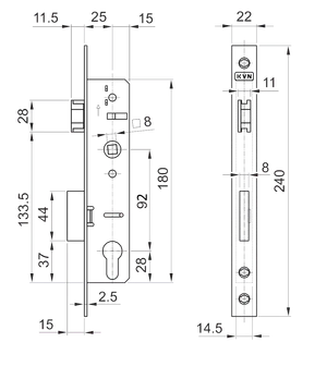 Zámok vložkový, zápust 40 mm, rozteč 92 mm, obojstranný - slide 2