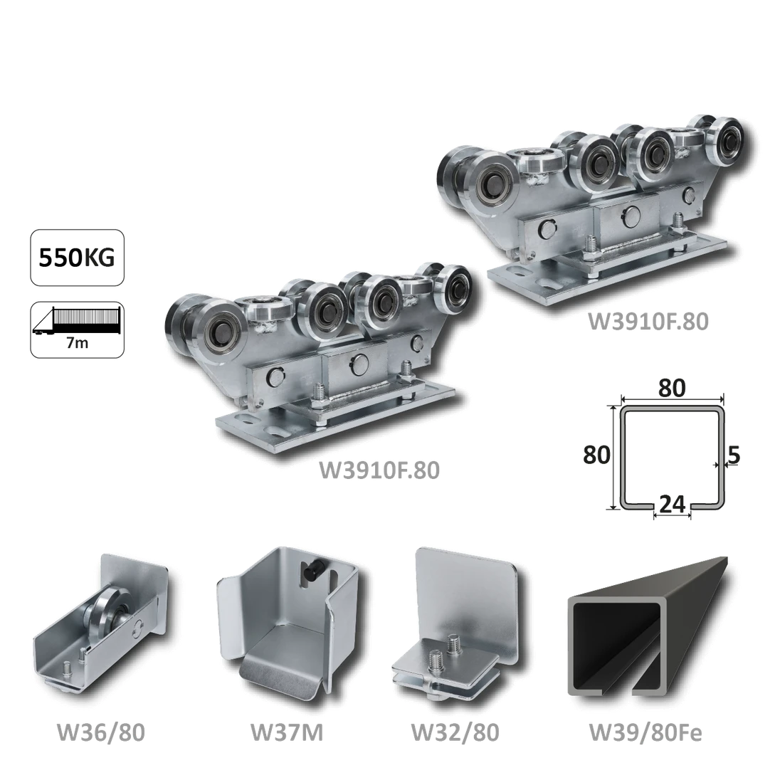 Samonos do 550 kg/7 m, profil 80 x 80 x 5 mm, Fe
