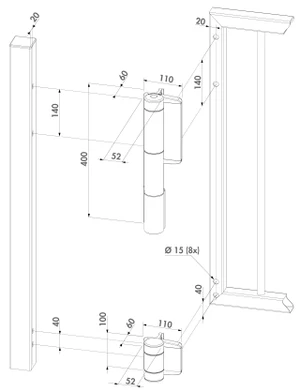 Záves otvárateľný 180°, nastaviteľný 2D, do 150 kg, SILV - slide 2