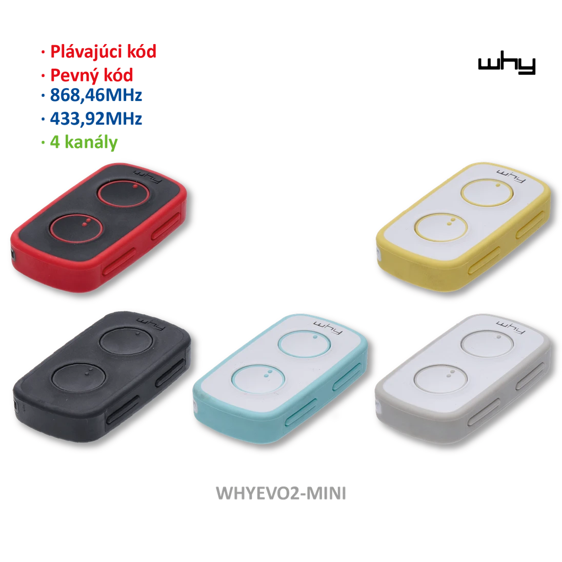 Vysílač Evo2 4kanálový, 433/868MHz, pevný/plovoucí kód