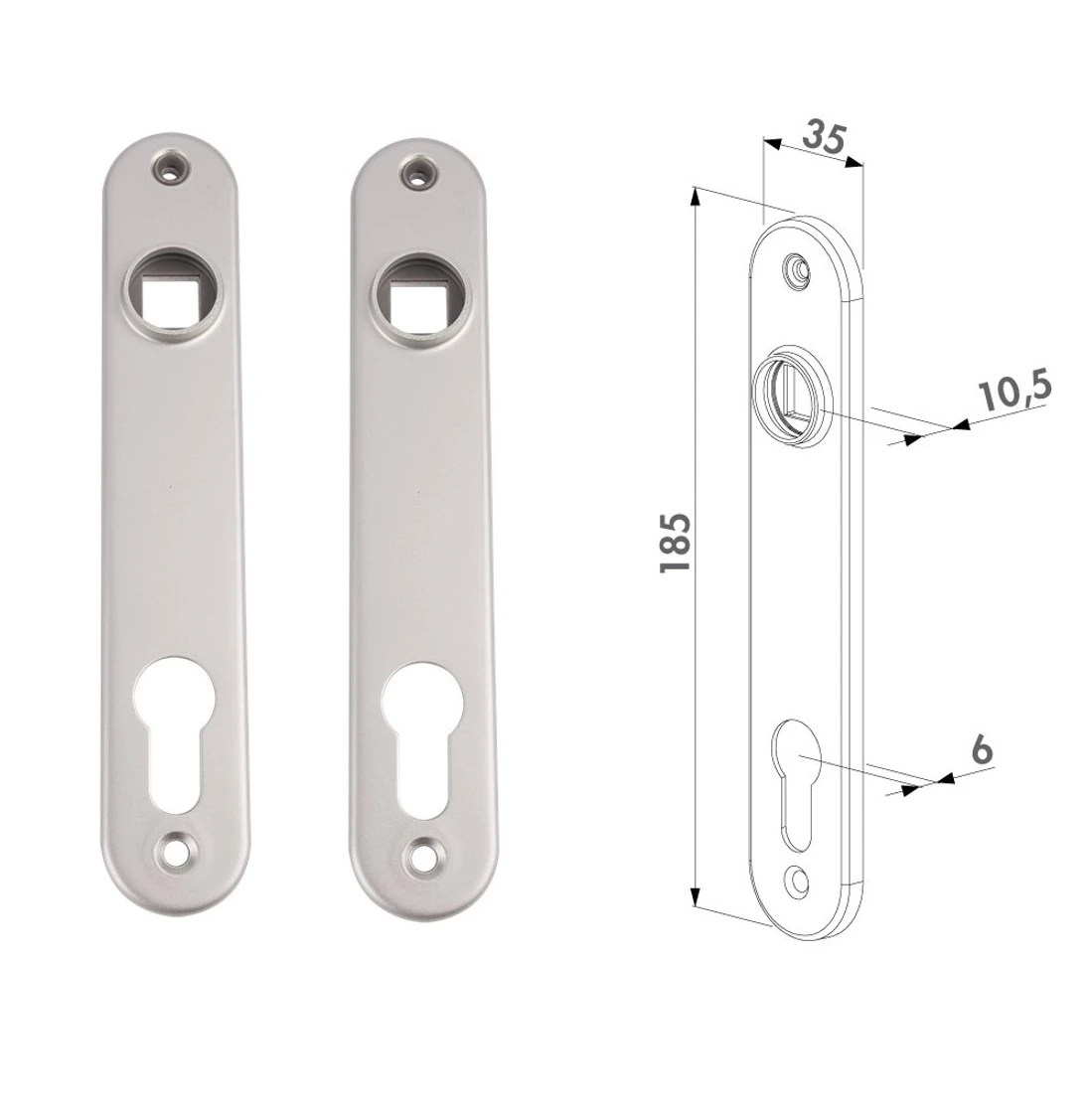 LOCINOX® krycí štítek s otvorem pro kliku a cylindrickou vložku, rozteč 92 mm, materiál: nerezavějící ocel, cena za PÁR