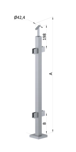 Nerezový stĺp, vrchné kotvenie, výplň: sklo, priechodný