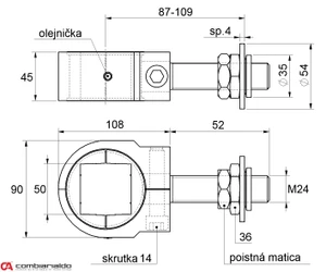 Záves nastaviteľný M24 na upnutie štvorhranu 50 x 50 mm - slide 1