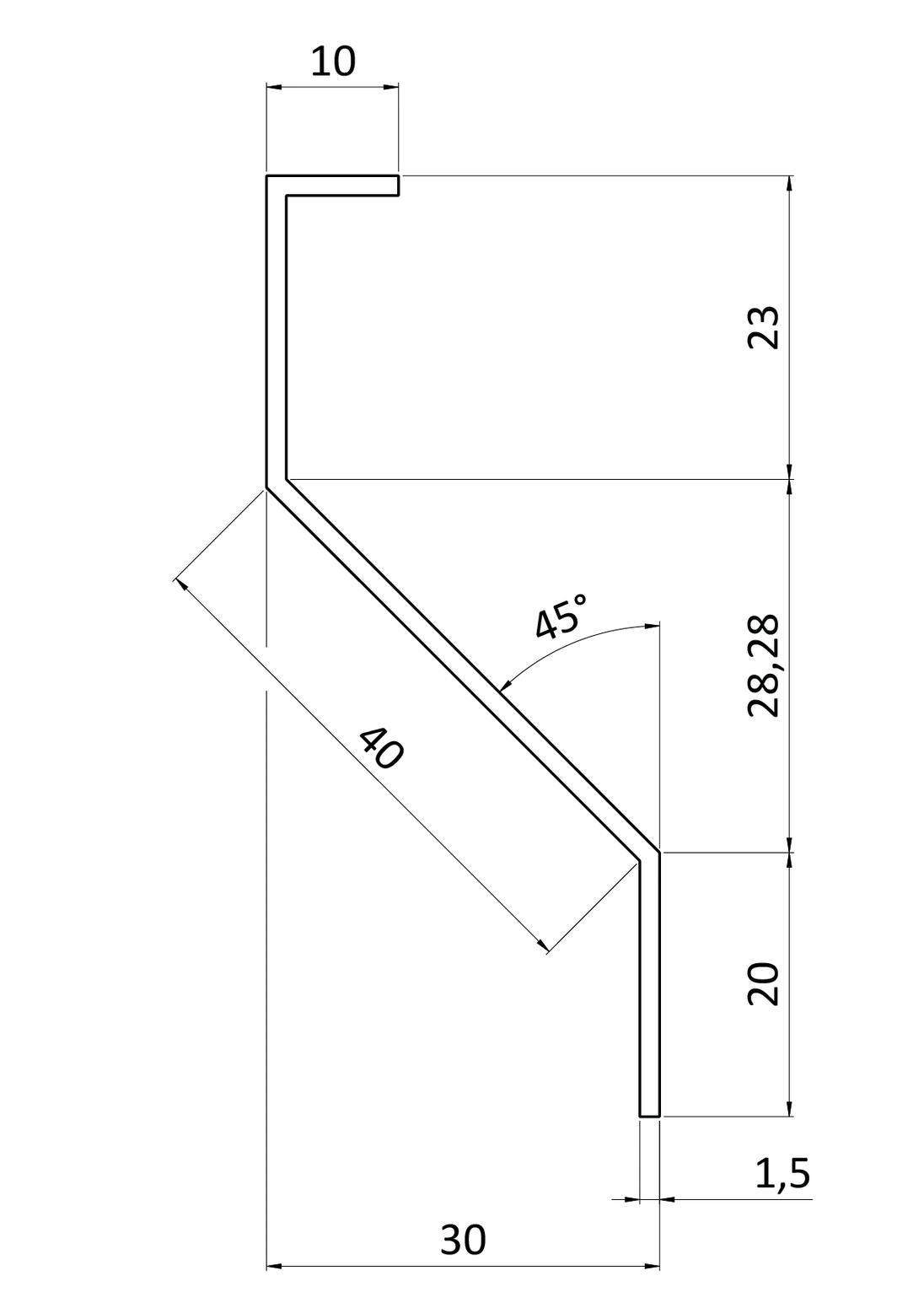 poškozený Z-profil-lamela L-4000mm, 23x40x20x1,5mm s vystuženou hranou 10mm, zinkovaný plech, cena za kus