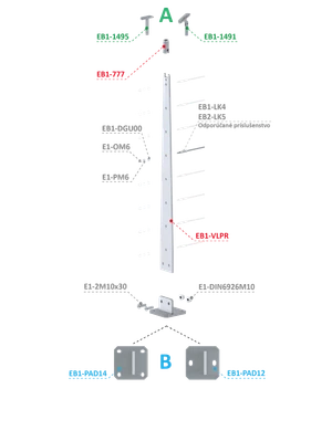 Nerezový vypalovaný sloup, vrchní kotvení, 8děrový - slide 1
