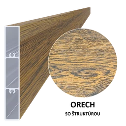 Poškozený Al profil 100 x 16 x 6000 mm, struktura OŘECH