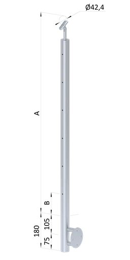 Nerezový stĺp, bočné kotvenie, 6-dierový, lanko, priechodný