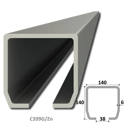 C profil GRANDE (140x140x6mm) pozinkovaný, pro samonosný systém, v délkách 1-6m