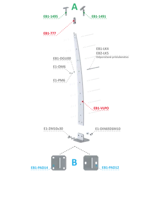 Nerezový vypalovaný sloup, vrchní kotvení, 8děrový - slide 1