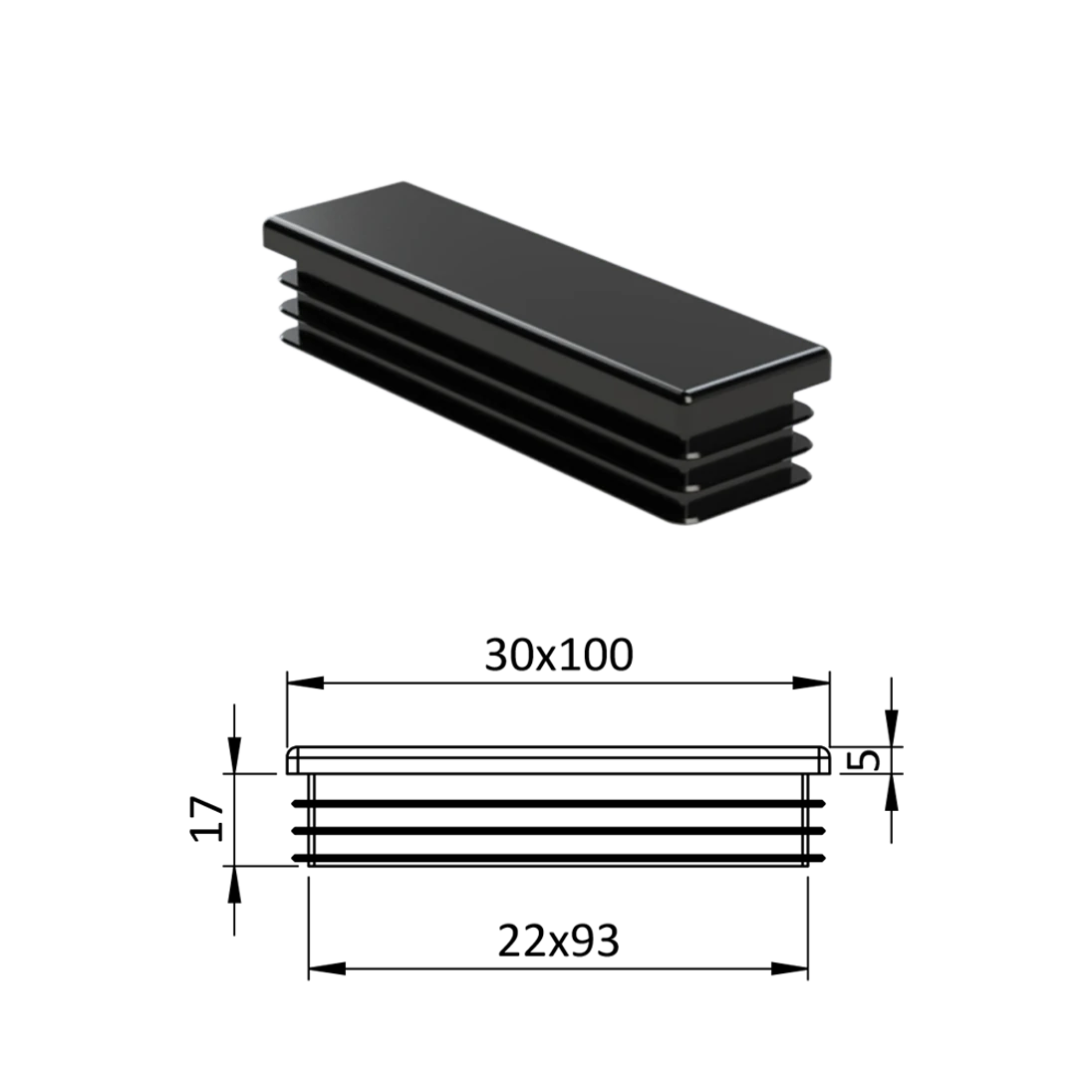 Krytka plastová 30 x 100 mm