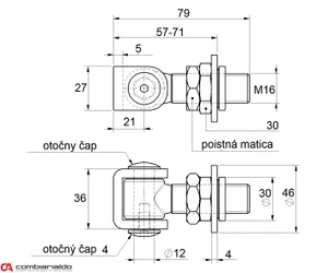 Combi Arialdo Navařovací pant M16, otevíratelný 90°, nastavitelný 1D s kontramaticí, částečně pozinkovaný - slide 1