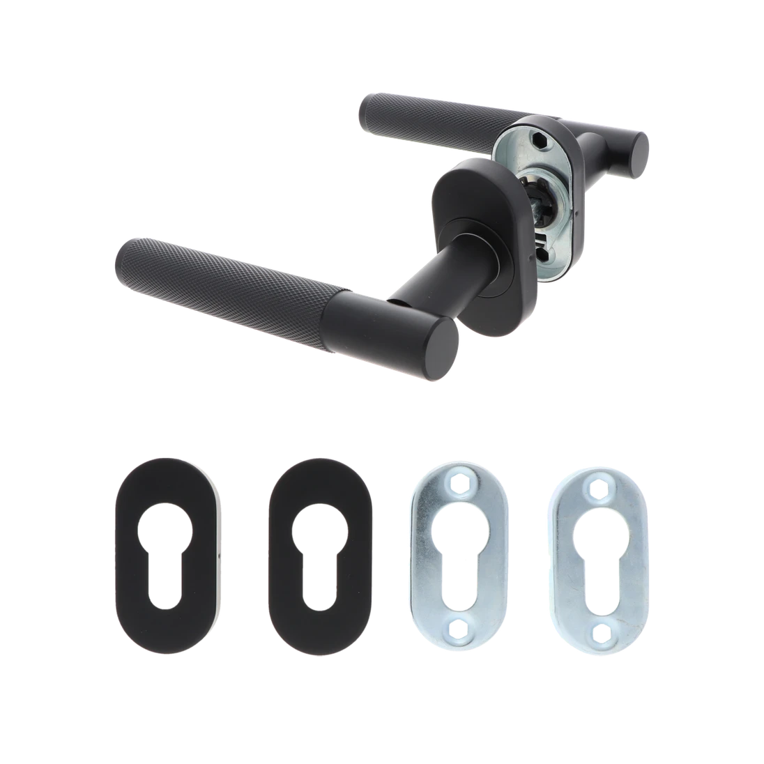 Kľučka s vrúbkovaným madlom, vrátane rozety, Al/AISI 304