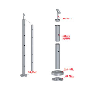 Nerezový stĺp, vrchné kotvenie, 5-dierový koncový - slide 2