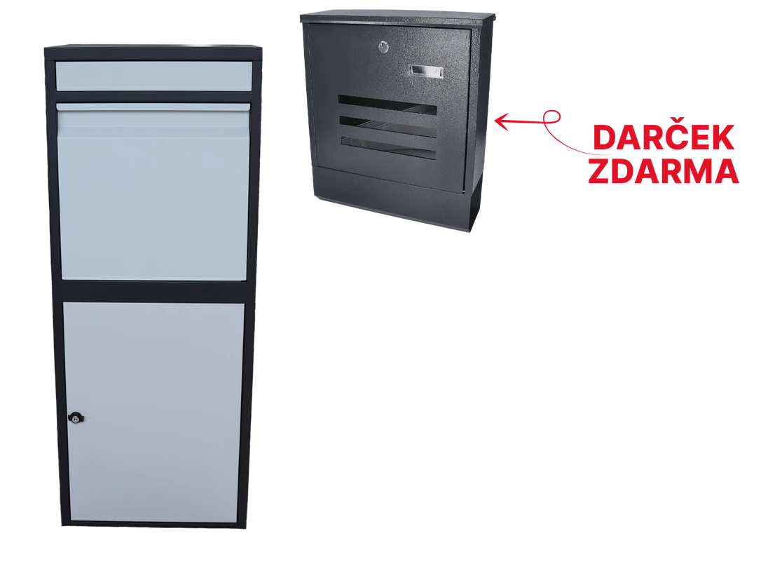 Box na balíky s přepadovou lištou, barva: černá/bílá