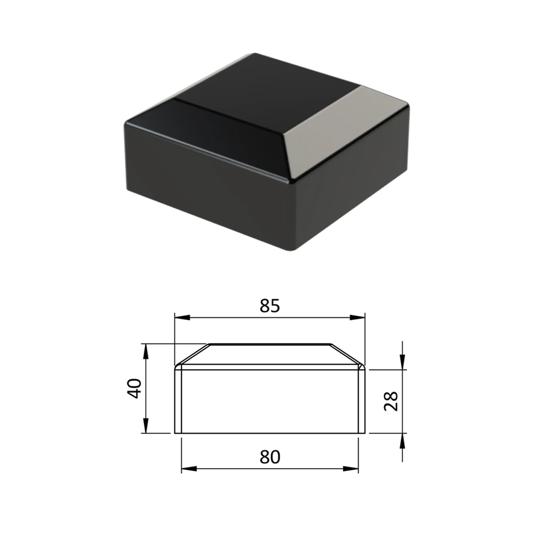 Vonkajšia krytka 80 x 80 mm, plastová PE, čierna