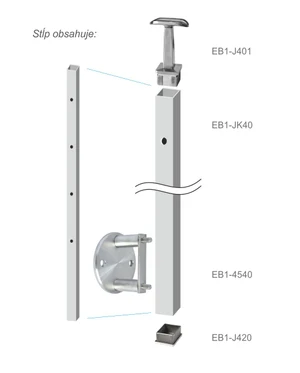Nerezový sloup, boční kotvení, 4děrový průchozí - slide 6