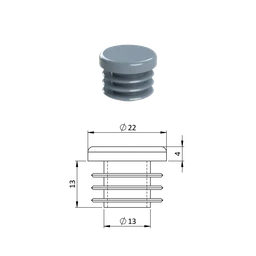 Vnitřní krytka kulatá ø 22 mm, plastová, šedá