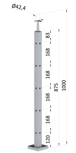 Nerezový sloup, vrchní kotvení, 5děrový rohový