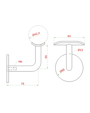 DOPREDAJ! Držiak madla ø 42,4 mm na stenu, brúsená AISI 304 - slide 1