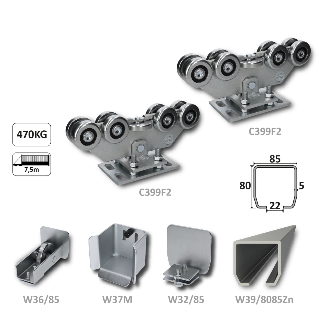 INTERMEDIO samonos do 470 kg/7,5 m, profil 80 x 85 x 5 mm