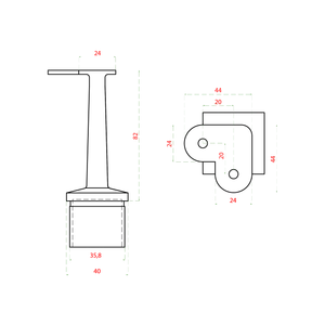 Držák madla pevný - rohový, plochý, broušená nerez AISI 304 - slide 1
