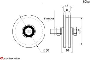 Vodiace koliesko ø 50 mm jednoložiskové, H, nosnosť 80 kg - slide 1