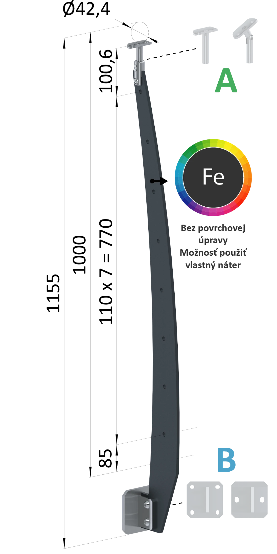 Kombinovaný Fe vypaľovaný stĺp, bočné kotvenie, 8-dierový